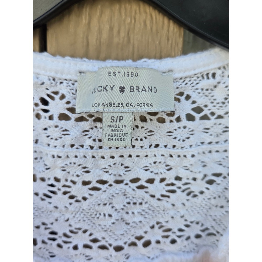 Lucky Brand Coastal Cottage Boho White Crochet Lace Peasant Butter Small Cotton - Picture 3 of 5